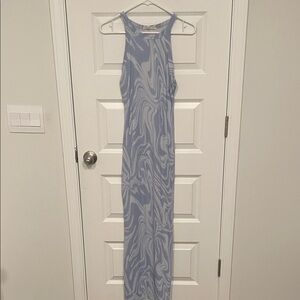 Pink Rose Blue and White Swirl Maxi Dress